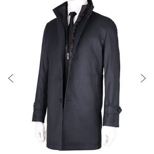 Japanese black wool coat with removable liner